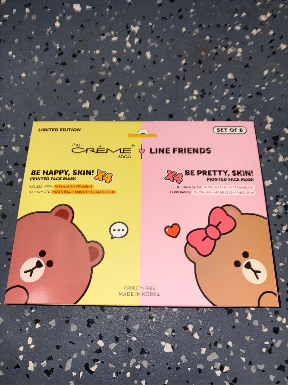 the Crème Shop Line Friends Printed Face Mask Set – Yellow & Pink